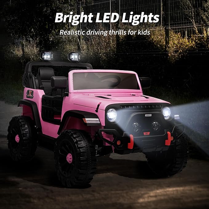 2 Seater Ride on Car Truck, 12V Kids Electric Ride on Toy for Big Kids Age 3-8 w/Remote Control- Light Pink-BubblyBeeBaby