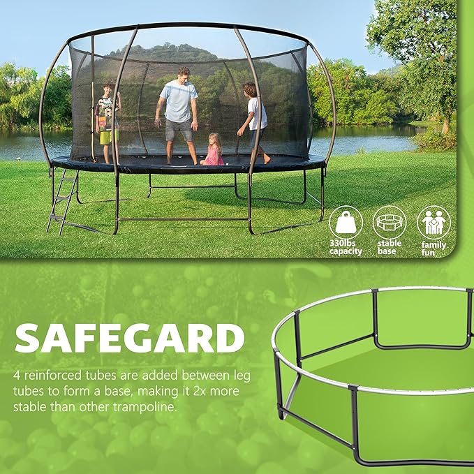 14FT 12FT 10FT 16FT Trampoline with Safety Enclosure, Anti-Rust Coating – ASTM Certified, Heavy-Duty Outdoor Trampoline with Ladder – for Kids & Adults-BubblyBeeBaby
