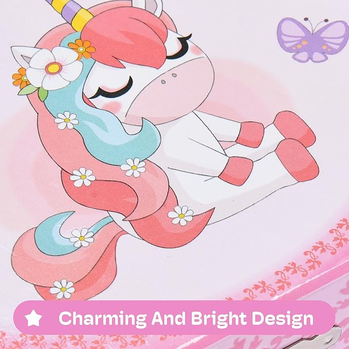 Jewelkeeper Unicorn and Butterfly Themed Jewellery Box Pink for Girls - Wooden Jewelry Box with Velvet Lining for Little Girl's Necklaces and Accessories - Spinning Unicorn Doll, Toys for Girls-BubblyBeeBaby