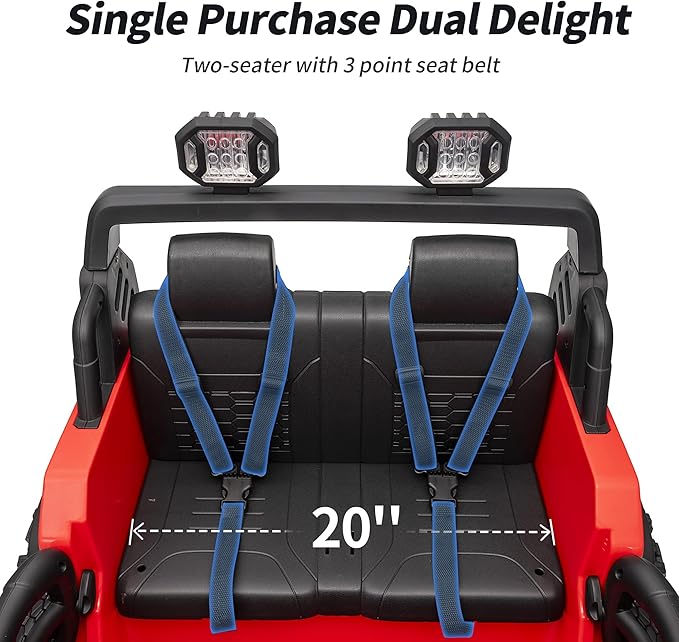 2 Seater Ride on Toy Car for Kids, 24V 4WD Ride-on Truck Kids Electric Car with Remote Control, 4x200W Motors - Red-BubblyBeeBaby