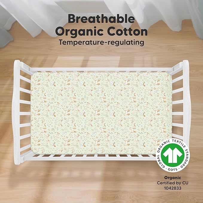KeaBabies 2-Pack Organic Crib Sheets for Boys, Girls - 52x28 Fitted Crib Mattress Sheet Neutral, Breathable Jersey Cotton Cover for Baby Bed, Toddler Mattress, Soft & Cute Prints (Foxtrot)-BubblyBeeBaby