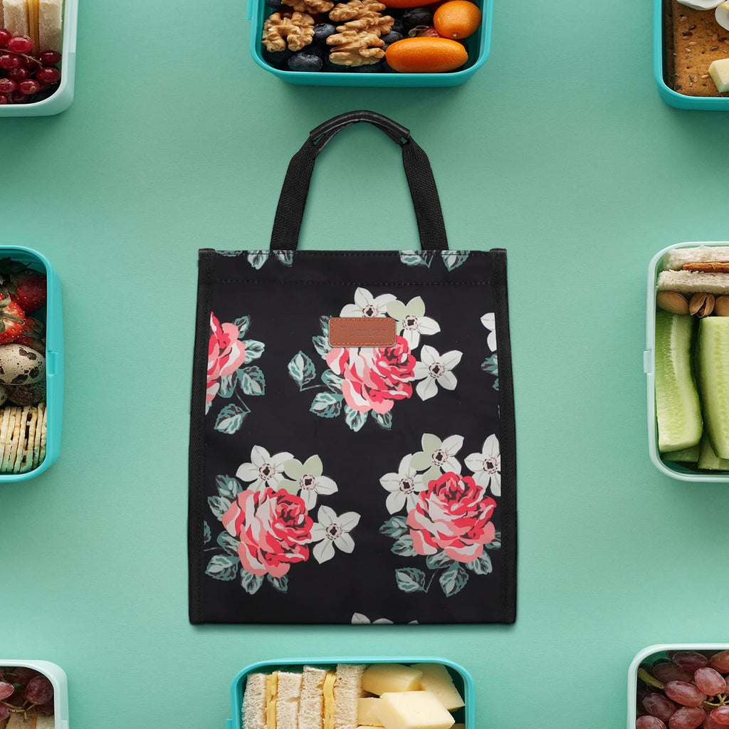 Lunch Bags for Women Insulated Reusable Lunch Tote with Internal Pocket, Lunch Tote bag for Work (Flower)