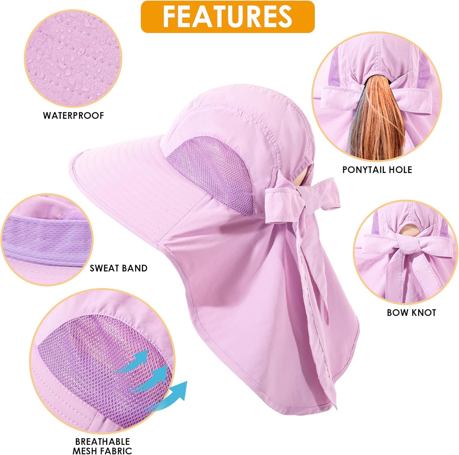 Womens Sun Hat UV Protection, Foldable Waterproof Wide Brim Bucket Hats with Neck Flap for Summer Beach Fishing Hiking