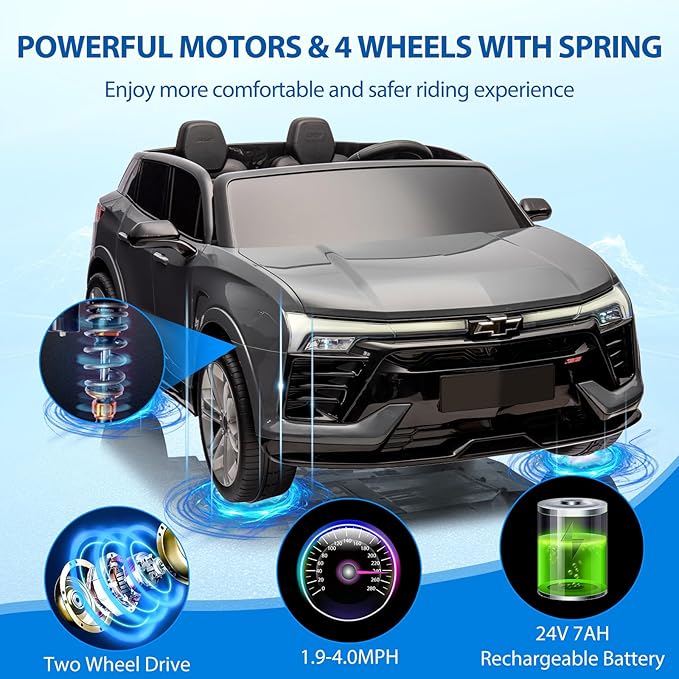 Hetoy 24V 2-Seater SUV Licensed Chevrolet Blazer Ride On Car Toy w/Parent Remote Control, 3 Speeds, Wireless Music, MP3 Player, Electric Car for Kids Ages 3-8, Black-BubblyBeeBaby
