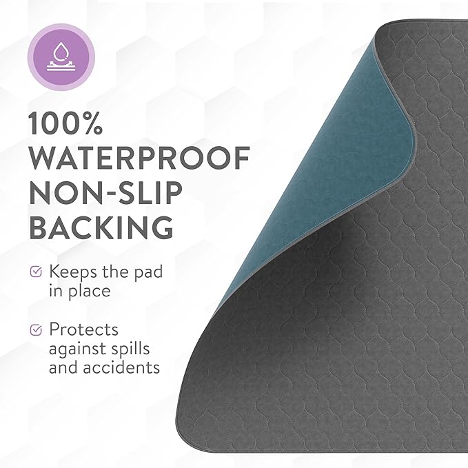 Inspire Underpads | Stain Hiding Gray Reusable Incontinence Bed Pads | Waterproof Mattress Pad | for Adults Babies and Dogs (34 X 36 - 2 Pack)-BubblyBeeBaby
