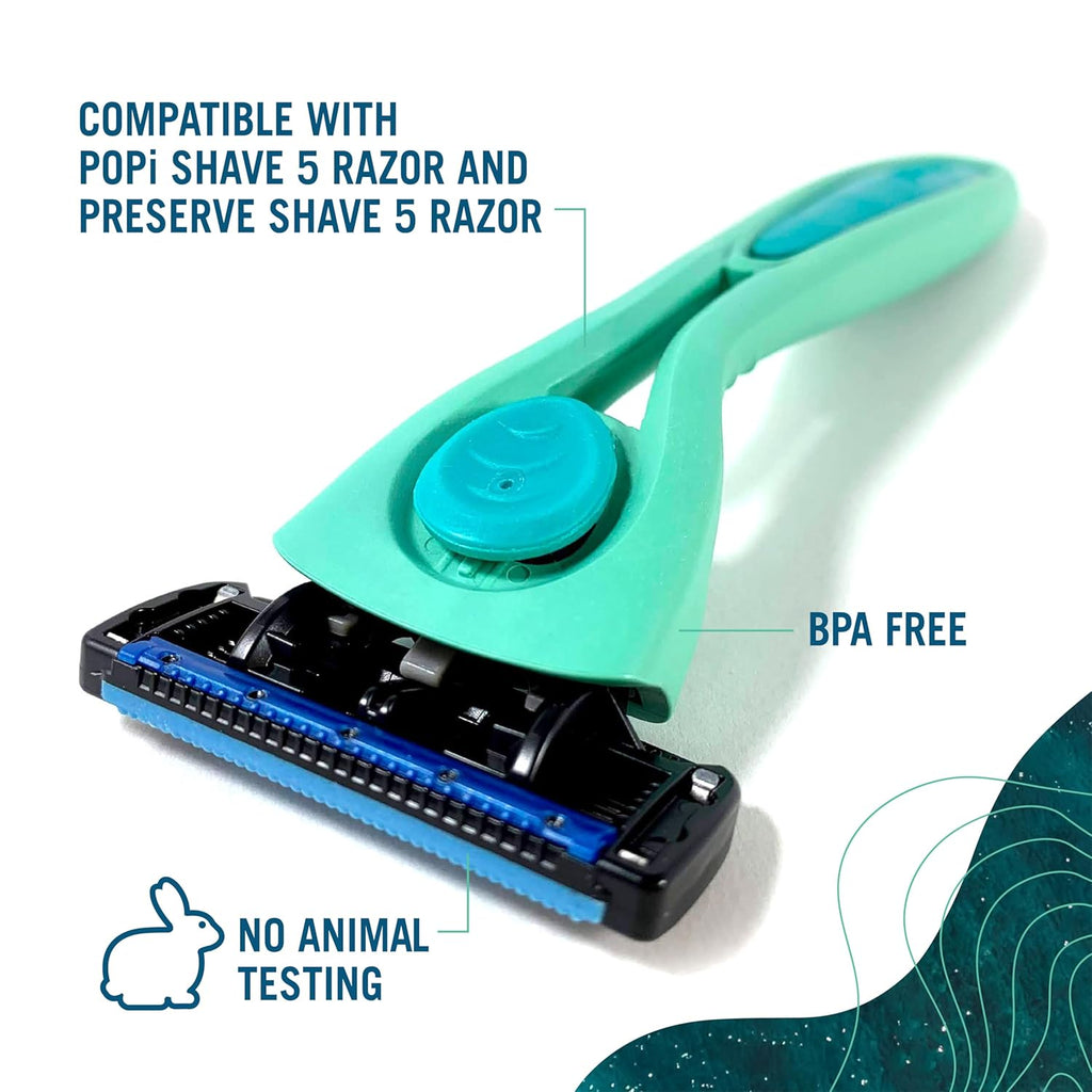 Preserve POPi Shave Razor Blades Refills - 5 Blade Razors for Men & Women - Ceramic Coated Shavers for Comfort with Aloe-Cocoa Butter Strip - Reusable Shaving Refill - 4 Pack