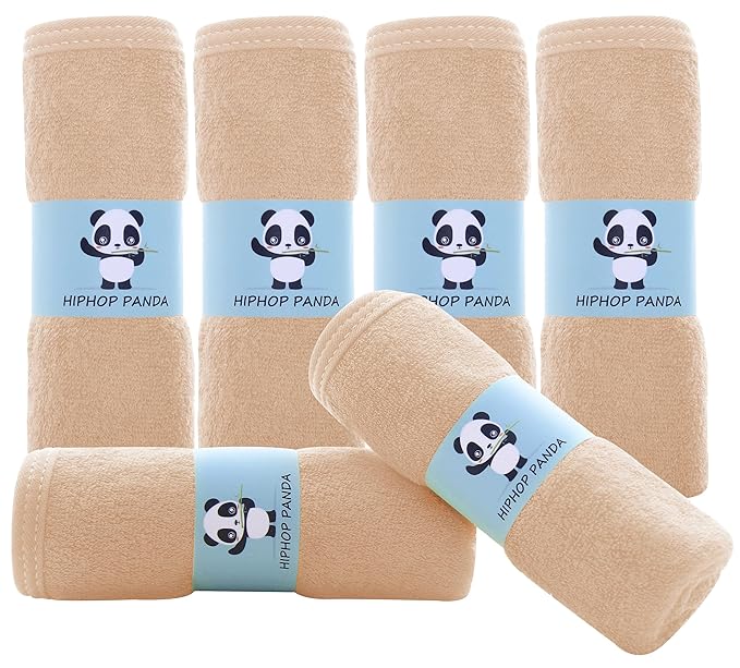 HIPHOP PANDA Baby Washcloths, Rayon Made from Bamboo - 2 Layer Ultra Soft Absorbent Newborn Bath Face Towel - Reusable Baby Wipes for Delicate Skin - Brown, 6 Pack-BubblyBeeBaby