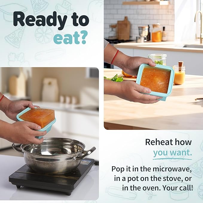 2-Cup Silicone Freezer Trays with Lids – Perfect for Meal Prep, Portion Control, and Easy Freezing-Meal Prep Container Molds for Soup,Leftovers (Bondi Mint, 4 Pack)-BubblyBeeBaby