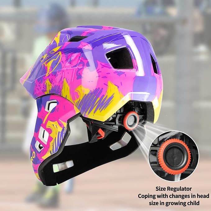 Kids Bike Helmet with Chin Guard, Adjustable Detachable Children’s Full Face Helmet for Girls and Boys, Cycling Helmets Skateboard, Scooter-BubblyBeeBaby