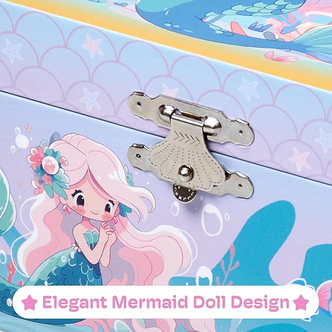 Jewelkeeper Girls Musical Jewelry Box - Durable Pine Fiberboard with Soft Pink Lining - Kids Jewelry Box - The Beautiful Dreamer Tune - Gifts for Girls - Mermaid Jewellery Box - 6x4x3.5in-BubblyBeeBaby