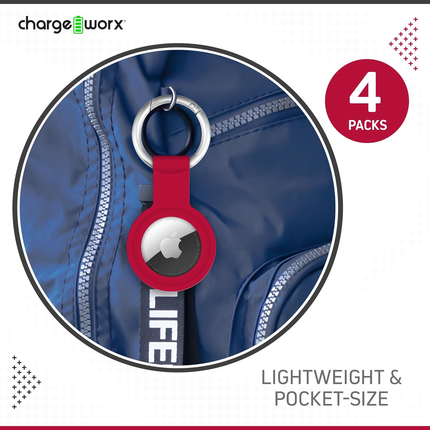 CHARGEWORX Air Tag Holder 4-Pack – Silicone Protective Keychain Holders for Apple Air Tags