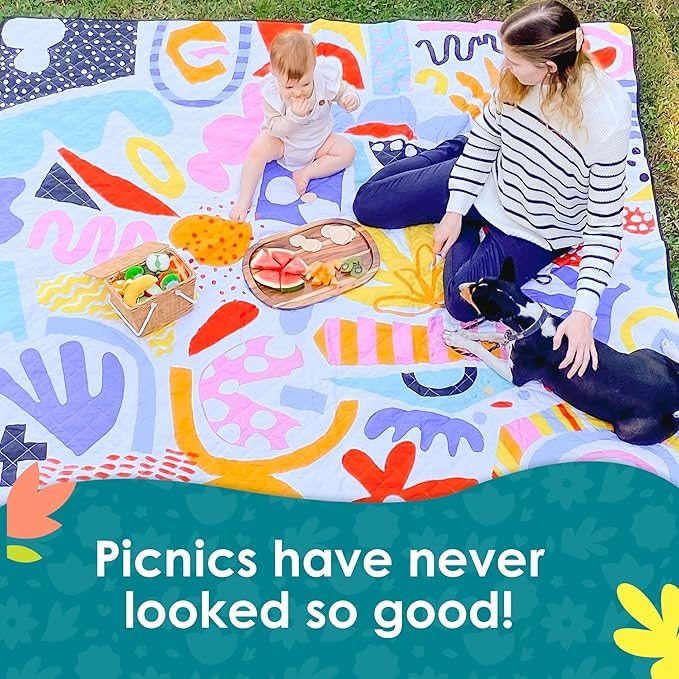 Jumbo Picnic Rug, Large Picnic Mat, 6'7" x 6'7", Outdoor Waterproof Picnic Blanket Beach Mat, Foldable & Waterproof, Picnic Blankets Ideal for Beach & Park, Outdoor Blanket, Pop Pip Pow-BubblyBeeBaby