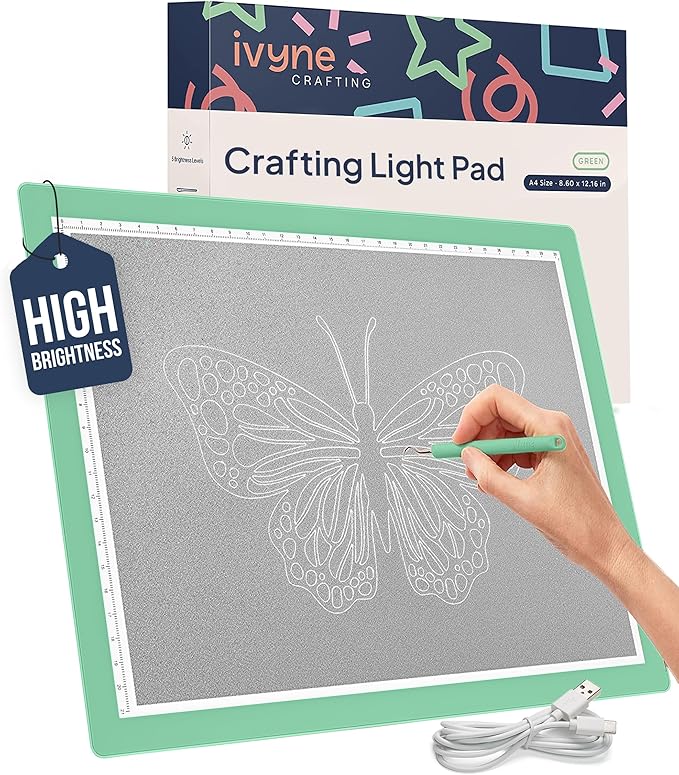 iVyne Corded Light Pad for Weeding Vinyl - A4 Light Box for Drawing - Light Board for Tracing - Light Box for Diamond Painting, Weeding Vinyl, Sketching, Tracing (Green)-BubblyBeeBaby