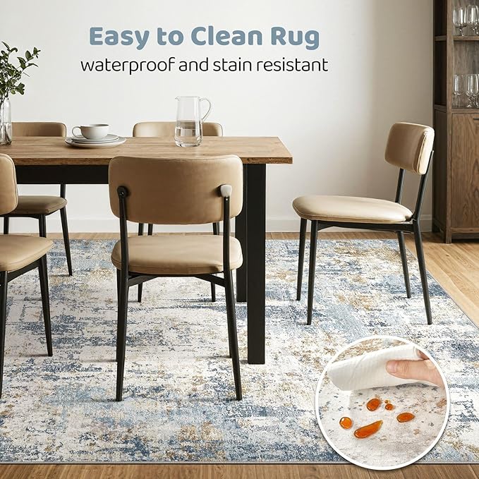 12x15 Area Rugs Washable Rug: Living Room Large Abstract Modern Soft Stain Resistant Indoor Floor Non Slip Accent Carpet for Bedroom Nursery Playroom Office Dining Room Dorm Home House- Blue-BubblyBeeBaby