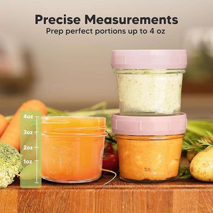 KeaBabies 12pk 4oz Glass Baby Food Containers with Lids - Leak-Proof, Microwavable Small Glass Jars, Baby Purees & Toddler Snack Storage Containers, BPA-Free, Dishwasher & Freezer Safe (Pastels)-BubblyBeeBaby
