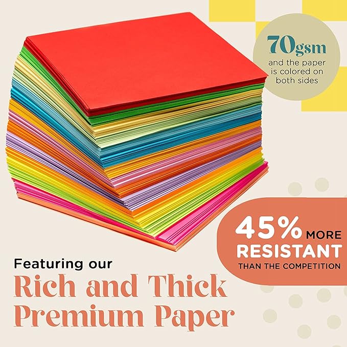 HPST Origami Paper - 1100 Sheets - Double Sided 6x6 inches Origami Squares for kids - 15 Vibrant Colors - Easy Fold Papers for Arts & Crafts-BubblyBeeBaby