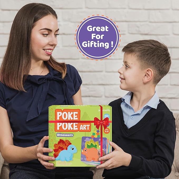 jackinthebox Poke Poke Art – Dinosaurs Theme, Mess-Free Fabric Art and Craft, Flower Pressing Kits, Gift for Kids, Toys for Girls and Boys Ages 4 5 6 7 8-BubblyBeeBaby