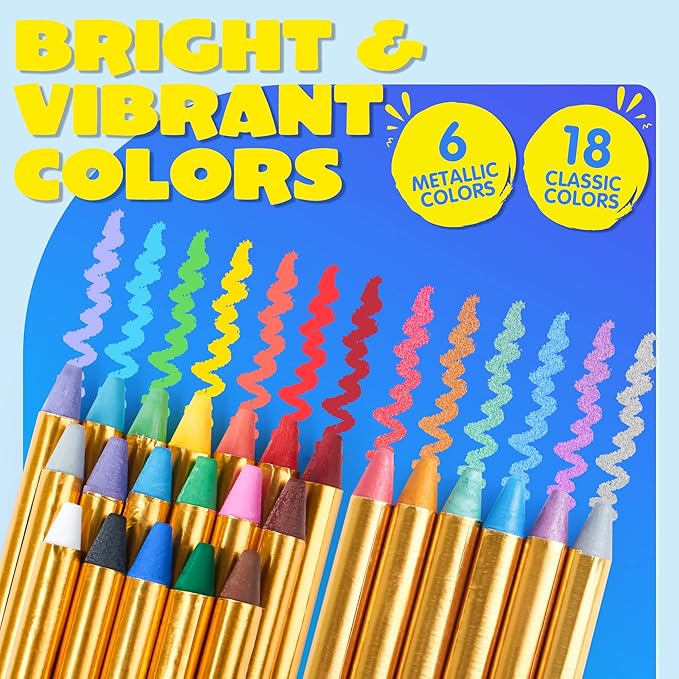JOYIN 24 Colors Face Paint Safe & Non-Toxic Face and Body Crayons (Large Size 3 inch) Ultimate Party Pack Including 6 Metallic Colors for Birthday Toy Makeup Party Suppiles, Gifts for Kids Girls Boys-BubblyBeeBaby