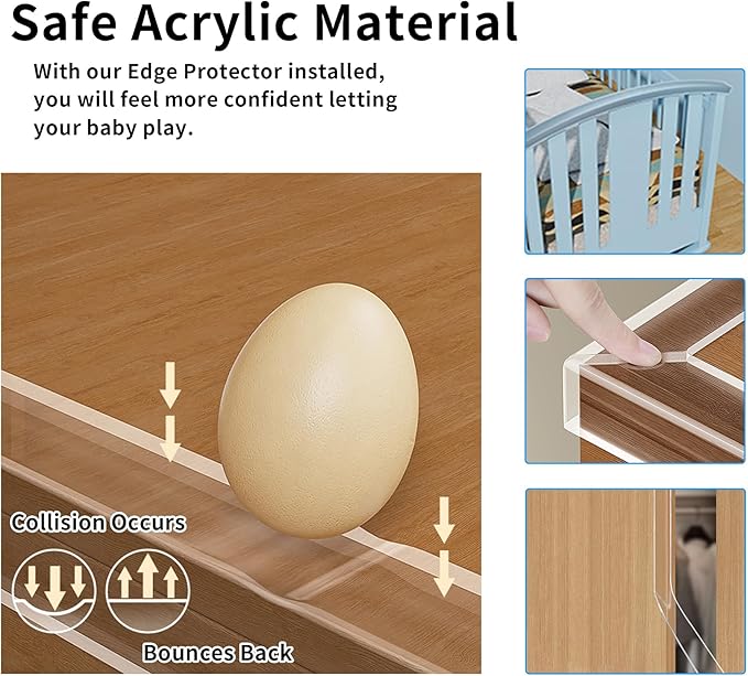 1.57 in x 16.4 FT,Edge Corner Protector Baby Proofing with 6 Corners,Soft Clear Furniture Table Corner Guard & Edge Safety Cabinet Door Bumper,Crib Bumpers,Wall Protector-BubblyBeeBaby