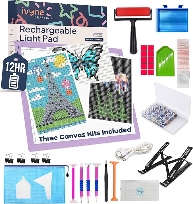 iVyne Rechargeable A4 Light Pad for Diamond Painting & Art Projects – LED Light Board with Diamond Art Accessories – Ultra-Thin & Portable Diamond Dot Light Board, Perfect for Artists - Purple-BubblyBeeBaby