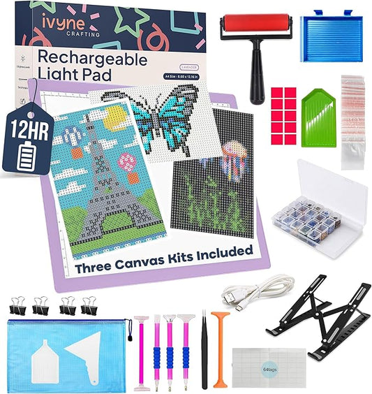 iVyne Rechargeable A4 Light Pad for Diamond Painting & Art Projects – LED Light Board with Diamond Art Accessories – Ultra-Thin & Portable Diamond Dot Light Board, Perfect for Artists - Purple-BubblyBeeBaby