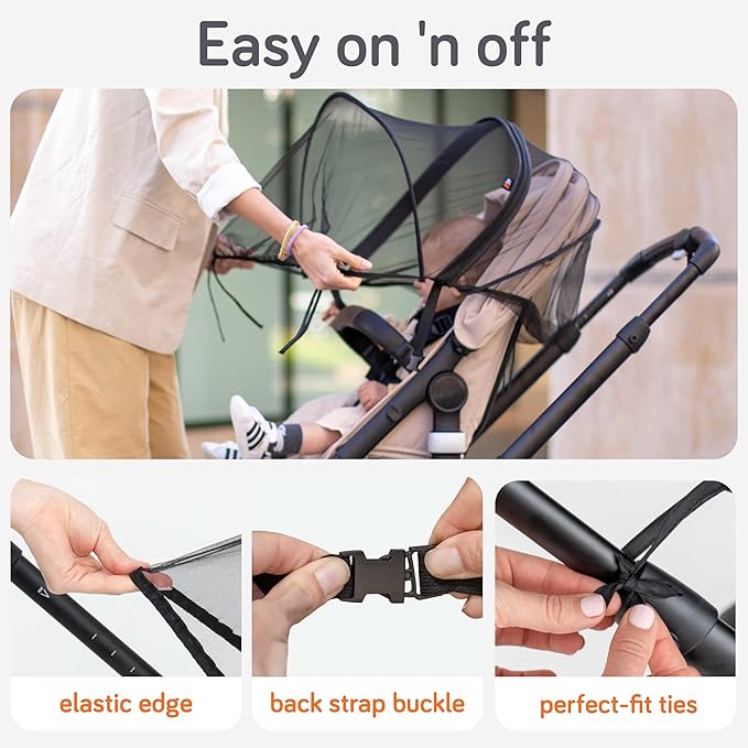Baby Uma Baby Mosquito Net for Stroller - Universal Stroller Mosquito Net Cover, Breathable & Tear-Resistant 3D Mesh Insect Netting with Zip-up Window (+ Travel Bag)-BubblyBeeBaby