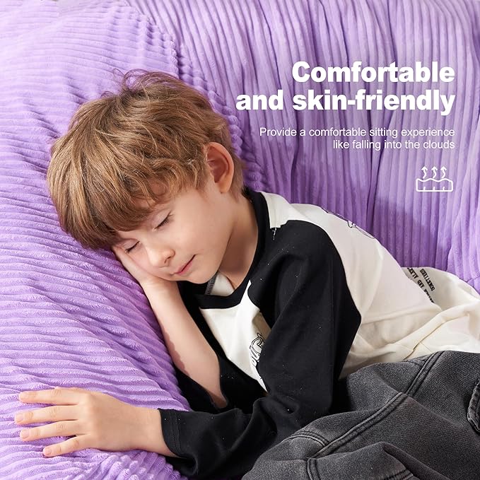 Homguava 3.5FT Bean Bag Chair: Teardrop Bean Bags with Memory Foam Filled, Compact Beanbag Chairs Soft Sofa with Corduroy Cover (Purple)-BubblyBeeBaby