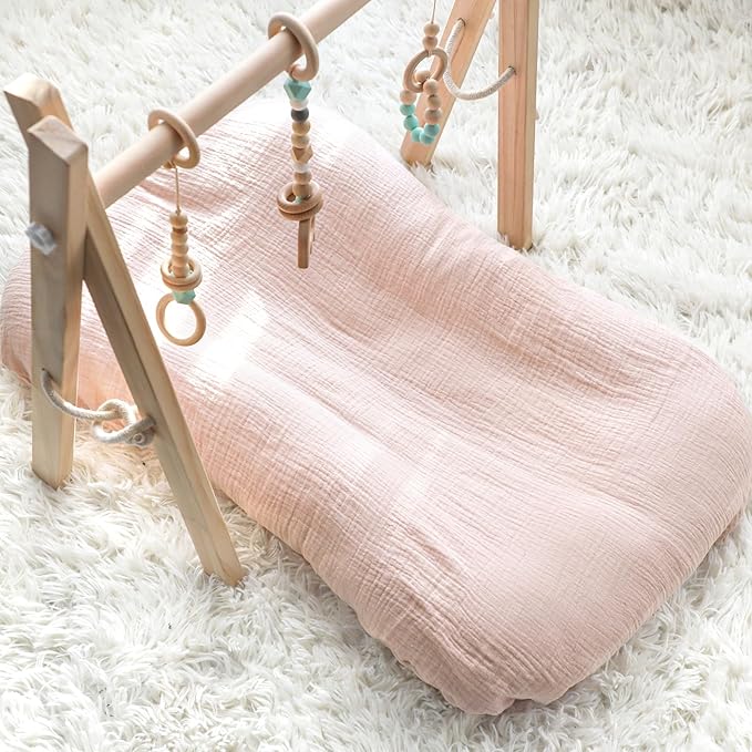 Hooyax Baby Lounger Cover 2 Pack - 100% Muslin Cotton Newborn Lounger Pillow Covers Only, Soft Breathable Infant Lounger Cover with Reinforced Stitching, Fits Most Standard Baby Loungers (Pink Wheat)-BubblyBeeBaby