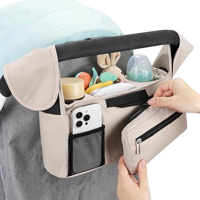 Accmor Universal Stroller Organizer with Insulated Cup Holder Detachable Phone Bag and Shoulder Strap,Stroller Bag Caddy Organizer Fits for Uppababy, Baby Jogger, Britax Strollers-BubblyBeeBaby