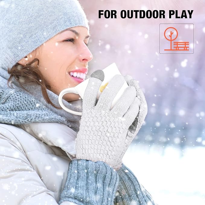 Geyoga 2 Pairs Women's Winter Touch Screen Gloves Soft Warm Fleece Lined Knit Elastic Cuff Winter Texting Gloves-BubblyBeeBaby