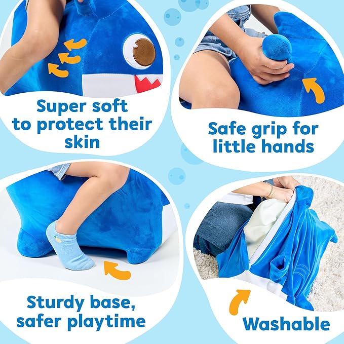 JITTERYGIT Baby Shark Bouncy Animal Plush - Daddy Shark Official Nickelodeon Music & Sing Toy - Christmas & Birthday Gifts for Kids & Toddlers (Boys & Girls) Ages 2-4 Years Old (Blue)-BubblyBeeBaby