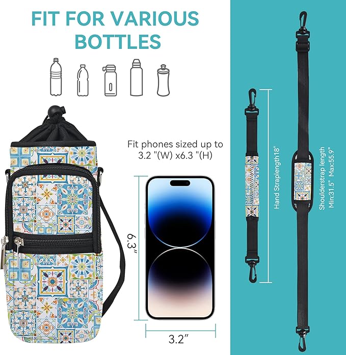 icolor Water Bottle Carrier Bag with Strap 25/32/40 oz Crossbody Bottle Holder with Phone Pocket Sling Sleeve Insulated Neoprene Water Bottle Pouch for Walking Travelling-BubblyBeeBaby