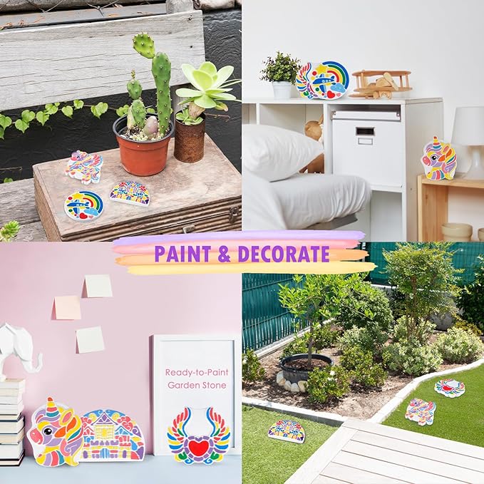 IFLOVE Paint Your Own Stepping Stones for Kids Craft Kits,Arts and Crafts for Kids Ages 4-8,5 Pack Painting Crafts for Girls Ages 8-12，Outdoor Toys Art Supplies Toddler Birthday Gift (Unicorn)-BubblyBeeBaby
