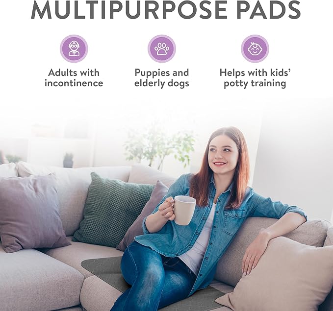 Inspire Underpads | Stain Hiding Gray Reusable Incontinence Bed Pads | Waterproof Mattress Pad | for Adults Babies and Dogs (18 X 24 - 3 Pack)-BubblyBeeBaby