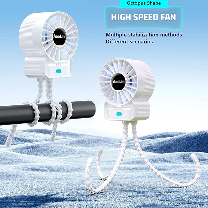 2 Pack Multifunctional Portable Stroller Fan 4 Speed 6600rpm High Speed Usb Rechargeable Personal Mini Handheld Fan Extended Tripod For Desktop Winding Kids Bed Treadmill Bike Golf Cart Outdoor Travel-BubblyBeeBaby