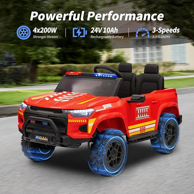 24V 10Ah Electric Police Car Ride on Toy for Big Kids, 4WD 2 Seater Kids Ride on Car SUV w/Remote Control, 4x200W Motors - Red-BubblyBeeBaby