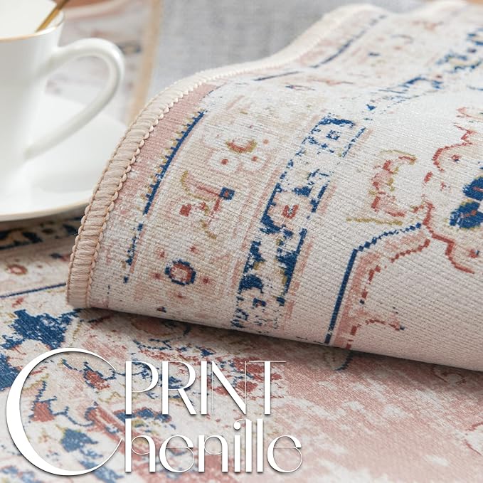 jinchan Long Hallway Runner Rug 2x12 Machine Washable Runner Rug Pink Vintage Floral Design Non-Slip Ultra-Thin for Kitchen Laundry Room Bedroom Farmhouse (2‘x12',Pink)-BubblyBeeBaby