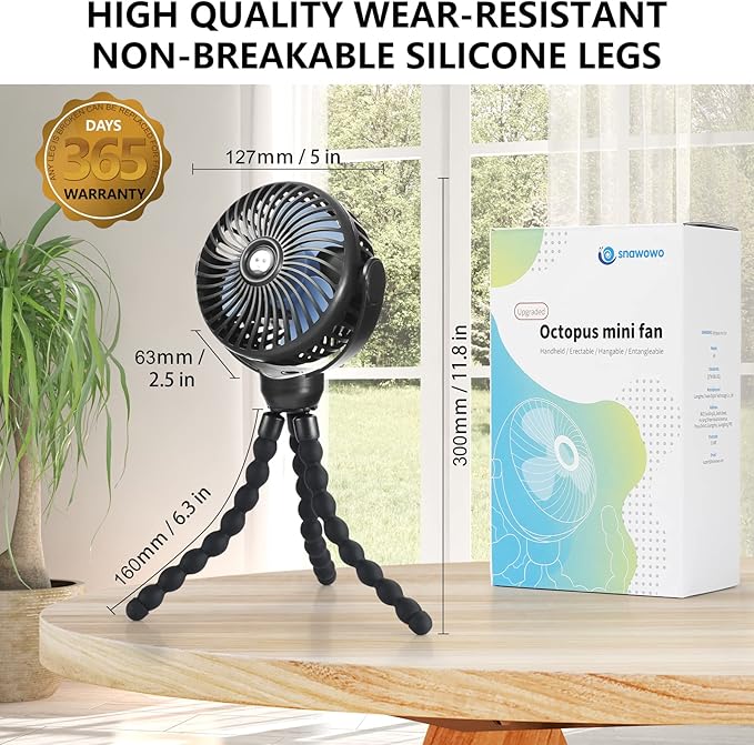 snawowo Mini Portable Baby stroller Fan, Battery Operated Personal Small Handheld Fan, 360° Rotate Flexible Tripod Rechargeable Clip On for Car Seat Crib Bike Treadmill Travel Camping Black-BubblyBeeBaby