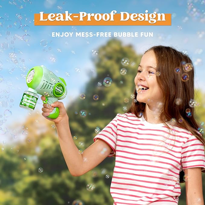 JOYIN 2 Kids Bubble Guns with 4 Bottles Solution, Automatic Bubble Machine Gun with 8 Holes for Kids, Adults, Summer Toys, Easter Basket Stuffers, Birthday Gift, Party Favors-BubblyBeeBaby