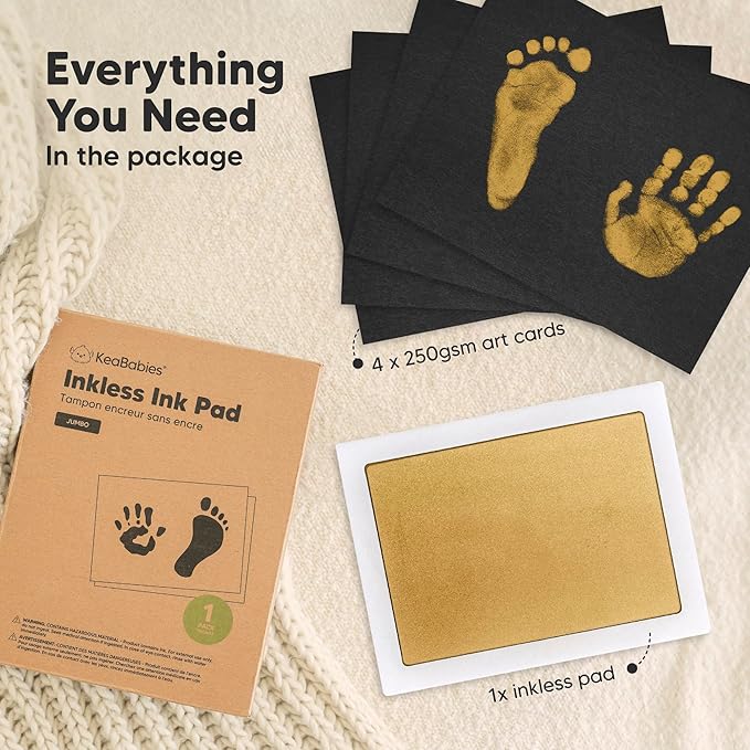 1-Pack Inkless Baby Hand and Footprint Kit - Mess Free Ink Pad for Newborn Keepsake, Dog Nose & Paw Print Kit, Clean Touch Ink Pad for Baby Hand & Footprints, Ideal New Mom Gifts (Gold, Jumbo)-BubblyBeeBaby