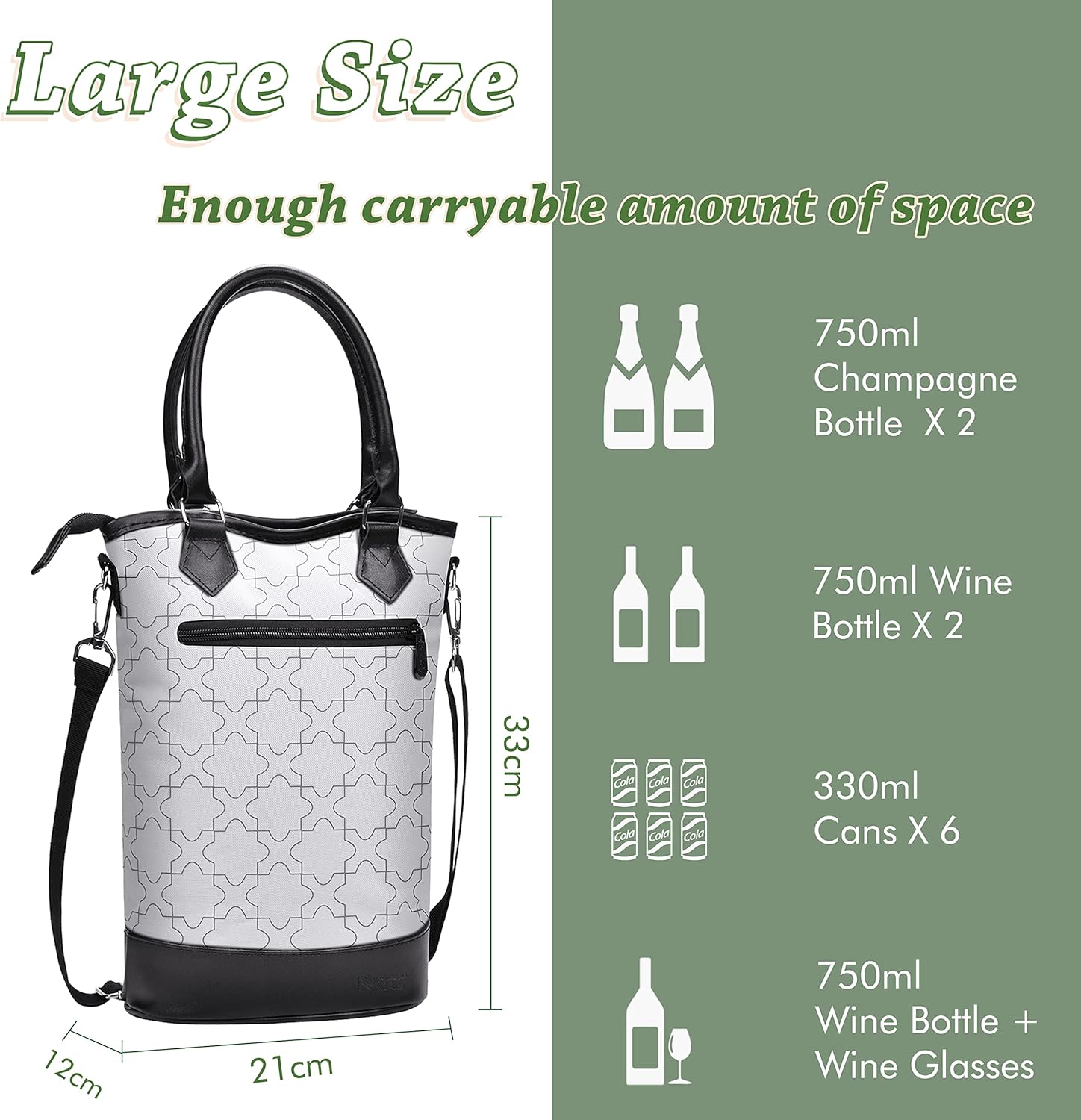 Tirrinia Insulated Wine Gift Carrier Tote - Travel Padded 2 Bottle Wine/Champagne Cooler Bag for Portable Wine Bottle Carrying Case, Women Men Wine Party Bag for Event,BYOB,Beach, Gift for Wine