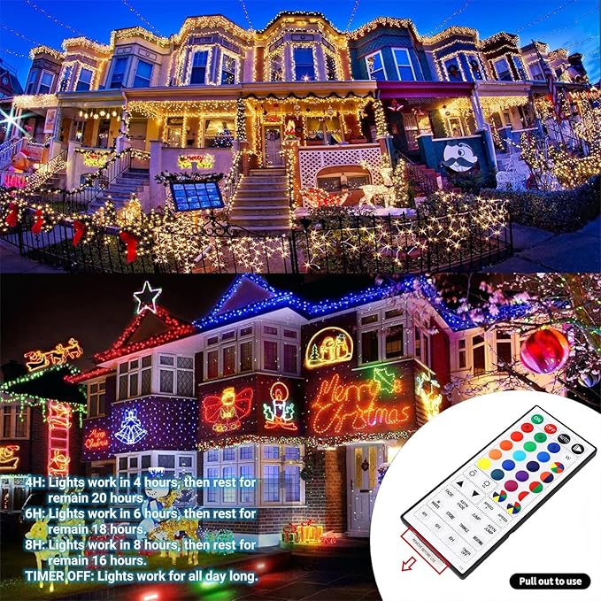 HOME LIGHTING 66ft Christmas Decorative Mini Lights, 200 LED RGB Changing 8 Functional Green Wire Fairy Halloween Lights with Remote Timer, Plug in Indoor Outdoor Xmas Wedding Party Decor-BubblyBeeBaby