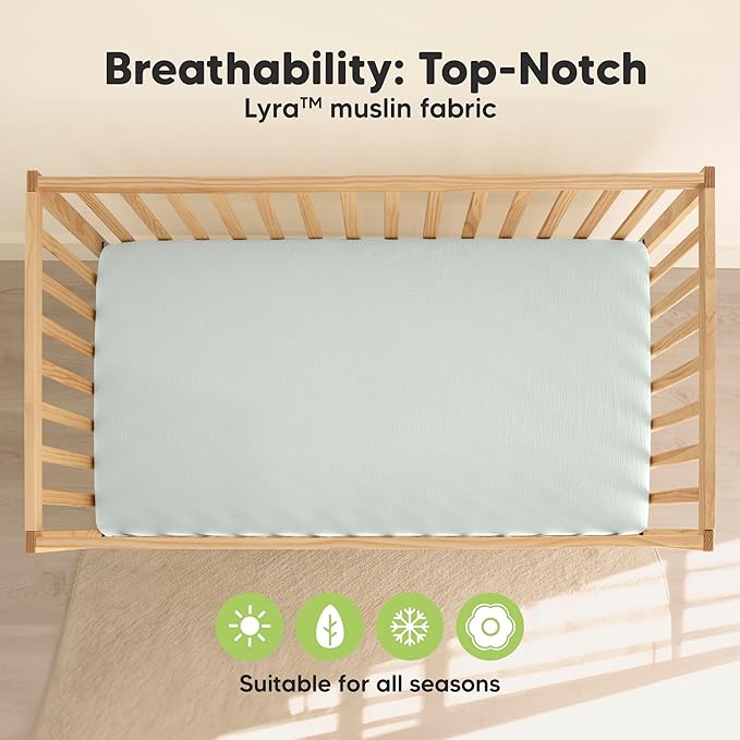 KeaBabies 2-Pack Muslin Crib Sheets for Boys, Girls - 100% Organic Cotton Fitted Baby Crib Mattress Sheet, Soft Breathable Standard Toddler Bed Cover Bedding Set, Neutral, Durable 52x28 (Willow)-BubblyBeeBaby