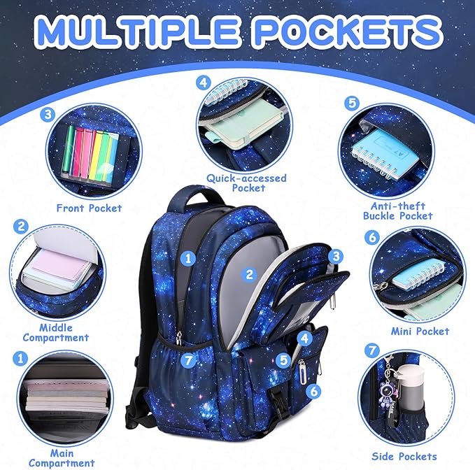 Kids Backpack for Girls Boys School Bags for Middle School Students Book Bag for Elementary Primary Kawaii Ita Backpack, Galaxy Astronaut-BubblyBeeBaby