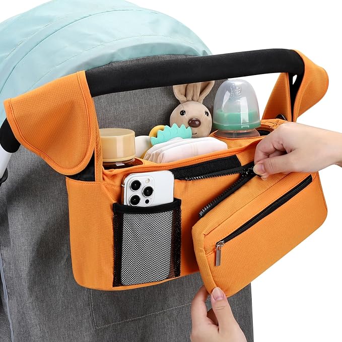 Accmor Universal Stroller Organizer with Insulated Cup Holder Detachable Phone Bag and Shoulder Strap,Stroller Bag Caddy Organizer Fits for Uppababy, Baby Jogger, Britax Strollers-BubblyBeeBaby