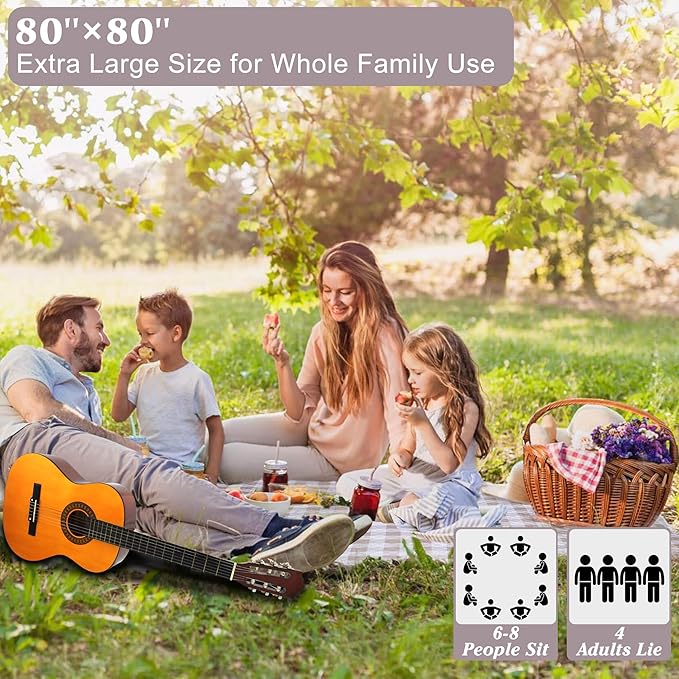 HX&OD Outdoor Picnic Blanket, Extra Large, 80''x80'' Waterproof Foldable Blankets Gingham Picnic Mat for Beach, Camping Grass Lawn Park Accessories Cute Couple Ideas Wedding (Light Brown, 80”x80”)-BubblyBeeBaby