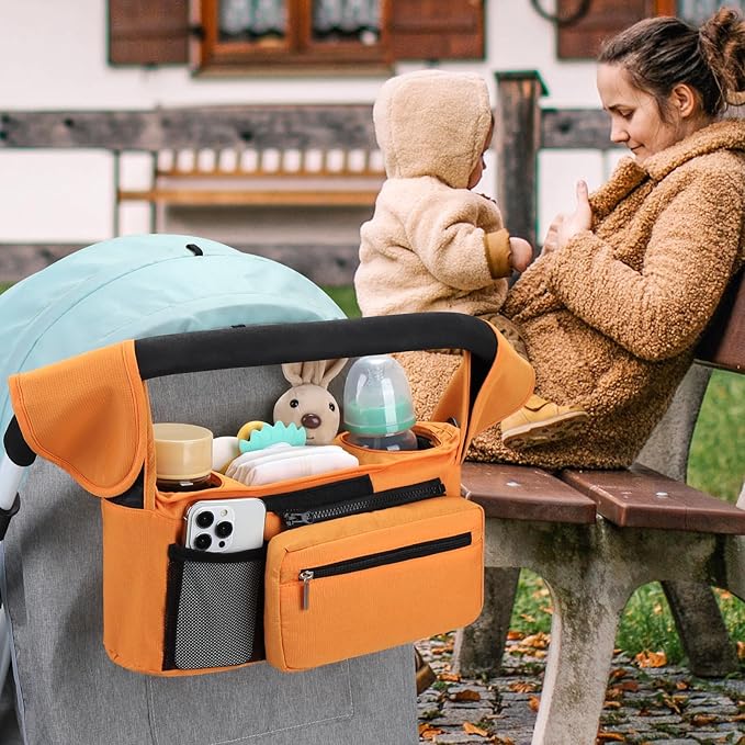 Accmor Universal Stroller Organizer with Insulated Cup Holder Detachable Phone Bag and Shoulder Strap,Stroller Bag Caddy Organizer Fits for Uppababy, Baby Jogger, Britax Strollers-BubblyBeeBaby