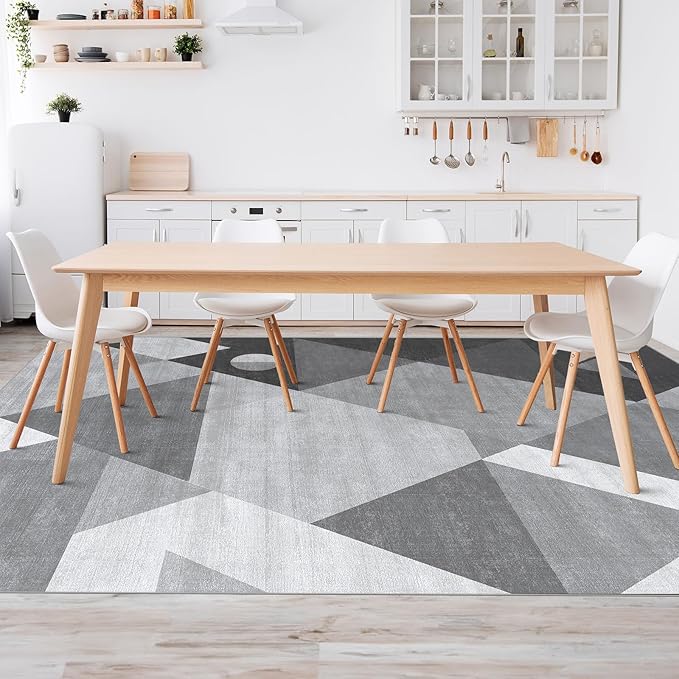 HOMFINE Washable Modern Area Rug - Geometric Style 5x7 Rugs for Living Room, Bedroom, Machine Washable Rug Soft Non Slip Non Shedding Area Rug - Grey, 5'x7'-BubblyBeeBaby