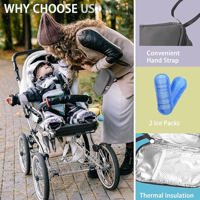 Insulated Breastmilk Cooler Bag with 2 Ice Packs - Breastmilk Cooler Organizer Bag for Daycare, Breastfeeding Mom Travel Outdoor-BubblyBeeBaby