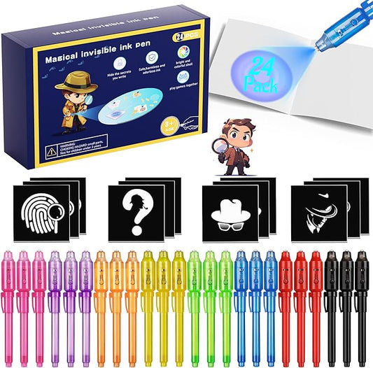 Invisible Ink Pen 24Pcs+ Notebooks, Spy Pens with UV Light, Magic Marker, Classroom Prize, Birthday Party Favors for Kids 8-12, Kids Stocking Stuffers-BubblyBeeBaby